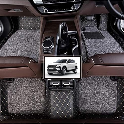 Image of Vahan Expo Premium 7D Car Mat Full Set for TATA Harrier Facelift (2023-24) || Luxury Leather Double-Stich 7D Car Floor Mat Complete Set || 100% Waterproof and Washable || Black
