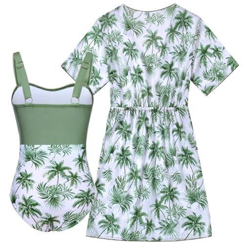 Funnycokid Girls One Piece Swimsuit with Cover Up Bathing Suit Swim Set Kids 6-12 Years2