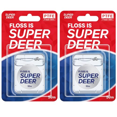 Super Deer Flat Dental Floss - Mint PTFE Floss Gentle on Gums Expands & Stretches Plaque Remover for Teeth Shred Resistant Floss Slides Smoothly Easy to Use 55 yd (2)