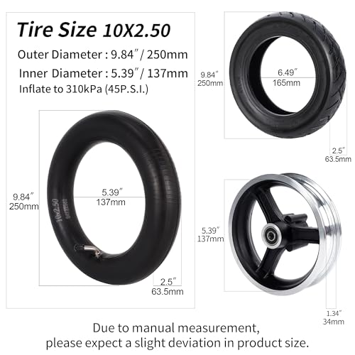 Image of RUTU 10 x 2.50 Tire or Inner Tube and Tire Set Fits 10 inch Scooter Wheels | Replacement for Smart Self Balancing Electric Scooters, Hover Board, 36v, 48v, 400w, 500w, 800w Hub Motor