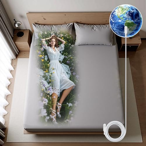 Nayoroom Grounding Sheets Queen, 90% Organic Cotton + 10% Pure Silver Fiber, Grounding Sheet with Grounding Cord Kit - Designed for Support Stress Relief, Sleep - DeepGray