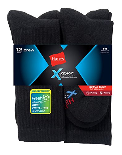 Mens Freshiq X-Temp Active Cool Crew Socks 12-Pack (AC1812) -BLACK -6-12