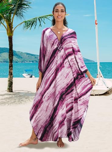 Image of Yanziliu Kaftan Dress for Women,Plus Size Hawaiian Batwing Sleeve Beach Cover Up Summer Swimsuit Dresses