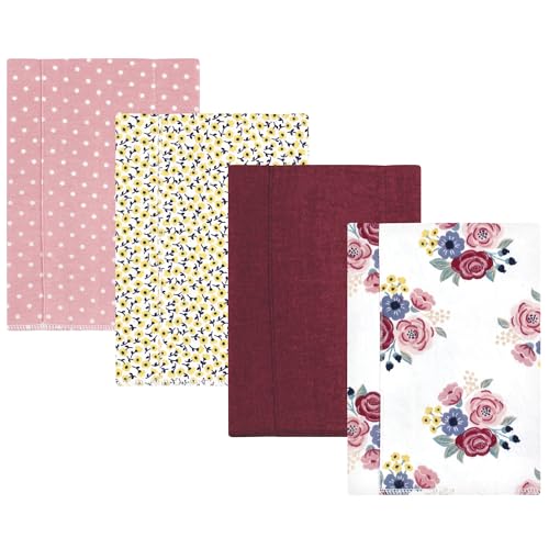 Image of Hudson Baby Unisex Baby Cotton Flannel Burp Cloths, Blush Navy Floral 4-Pack, One Size