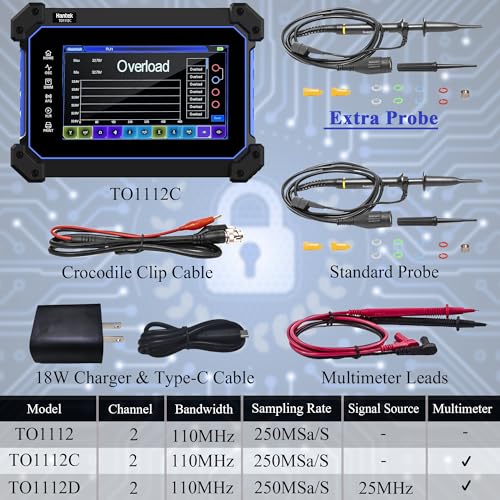 Image of Hantek Tablet Oscilloscope 2CH Built-in Multimeter Function 8M Storage Depth with 7 inch TFT Touch Screen(TO1112C /110MHz Bandwidth)