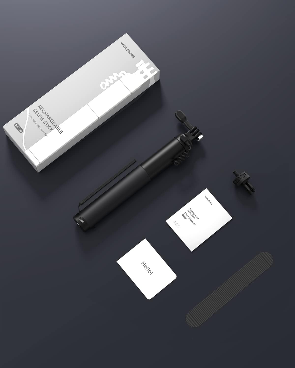 WOLFANG GB2200 Akumulatorowy Selfie Stick 2600 mAh Czarny Obrotowy 24-60 CM Interfejs Typu C