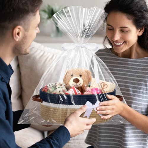 Image of Colingmill 2026 Graduation Large Woven Basket for Gifts Empty Set with Gift Bags and Ribbon Gift Baskets and Wrapping Set Storage 14 inchx 10 inchx 5.5 inch Decorative Box for Class of 2026 Graduation(Dark Blue)