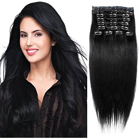 Straight Remy Human Hair Clip in Hair Extension 26 Inches(65cm) 120g 10pcs Color 1J Jet Black Cover
