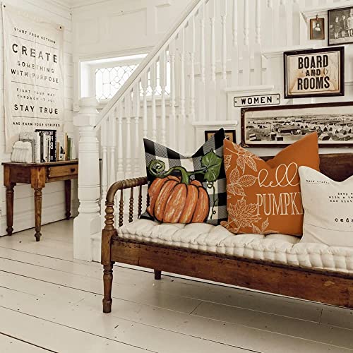 GEEORY Fall Pillow Covers 18x18 Set of 4, Buffalo Plaid Pumpkin and Maple Leaves Autumn Decorative Throw Pillows Farmhouse Decor Thanksgiving Decorations Cushion Case for Sofa