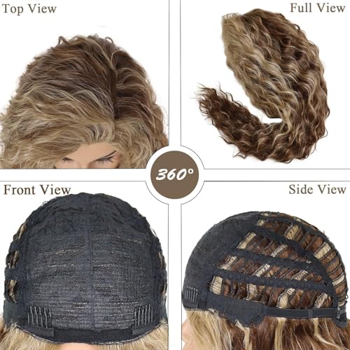 Image of GNIMEGIL Super Long Curly Wig 80s Big Wavy Wigs for Women Brown Mixed Blonde Highlights Fluffy Curls Free Part Root Synthetic Costume Party Carnival Wig with Hairpin
