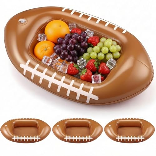 Remerry 4 Pack Inflatable Football Beverage Cooler 8.5'' Football Party Serving Bar Ice Buffet Food Drink Containers Cooling Serving Trays for Sports Summer Party BBQ Picnic Pool Supplies Decorations