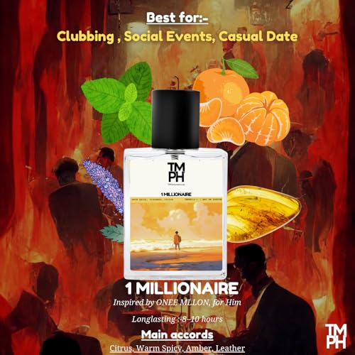 Image of TMPerfumehouse 1 Millionaire Eau De Parfum | Sweet, Spicy and Long Lasting Spray | Warm Spicy, Cinnamon, Citrus, Amber Fragrance | Men Perfume | Luxury Gift for Men | 60 ml