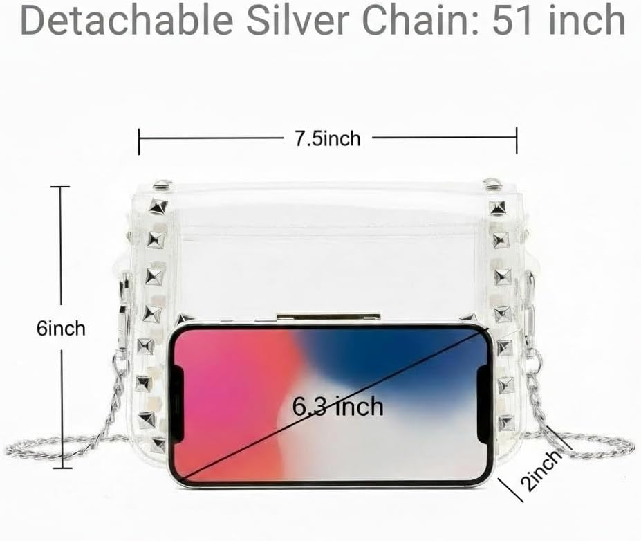 Clear Crossbody Clutch Purse Bag for Women Stadium Events with Rivet, Clear Handbag for Concert, Game Day, Festival | Stadium Approved, with Studded Rivet, for Concert, Game Day - Image 5