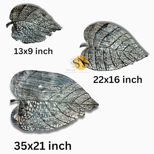 Image of SNS DECOR Luxury Metal Abstract Figures Leaf Wallart Set of 3 Handcrafted Wall Sculpture Wall Art Multicolor For Home Decoration (Silver Antique)