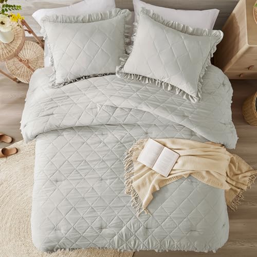 Gray-Ruffle-Bedding-Set-Shabby-Chic-Farmhouse-Queen-Size-Comforter-Boho-Fluffy-Cozy-Washed-Microfiber-Full-Bed-Sets-3-Piece-with-Ruffled-Pillow-Shams Gray Ruffle Bedding Set Shabby Chic Farmhouse Queen Size Comforter Boho Fluffy Cozy Washed Microfiber Full Bed Sets 3 Piece with Ruffled Pillow Shams