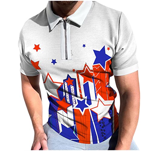Hommes Printemps Été Top Court Set Zip Manches Courtes Étoile Imprimé Mode Costume Casual Sport Costume Armoire Chariot, Blanc., M