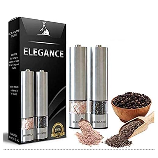 Electric Salt and Pepper Grinder Set | Battery Operated Stainless Steel Mill with Light (Pack of 2 Mills) | Automatic One Handed Operation | Salt And Pepper Grinder | Ceramic Grinders