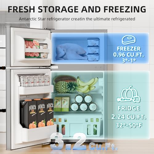Antarctic Star Compact Refrigerator with Freezer,2 Door Mini Fridge,Adjustable Shelf,Adjustable Thermostat,for Bedroom,O - Additional View