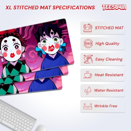 Image of Stitched Demon Slayer Anime Extended Mousepad (12x31) for Laptop, Desktop, PC and Gaming Deskmat (Stitched Edges, XL)