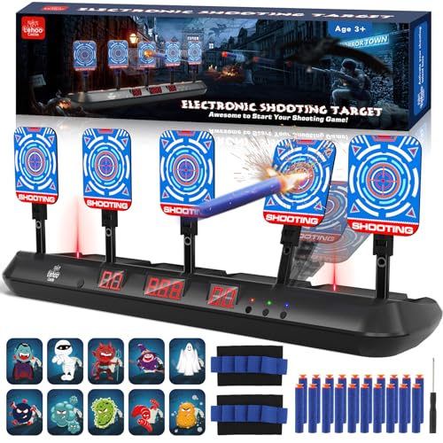 Lehoo Castle Nerf Zielscheibe, Automatische Elektrische Zielscheibe für Nerf Gun, 20 Weiche Schaumstoffdarts, Geschenke für Junge ab 3 4 5 6 7 8 9 Jahre