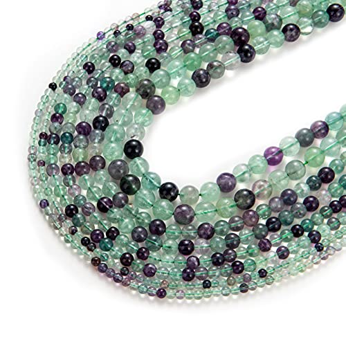 Image of 100Pcs Natural Stone Beads 8mm Fluorite Round Gemstone Loose Beads with Elastic Bracelet String for Bracelets Necklace Jewelry Making