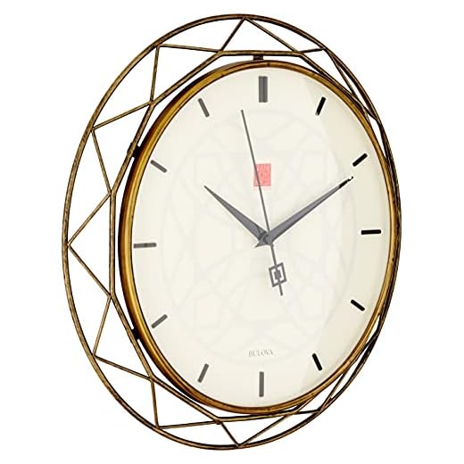 Bulova Clocks C4834 Luxfer Prism 14 Inch Frank Lloyd Wright Inspired Wall Clock