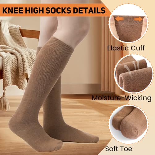 4 Pairs Warm Knee High Socks for Women,Cotton Thermal Sock for Skiing Hiking Gifts Winter Boot Socks3