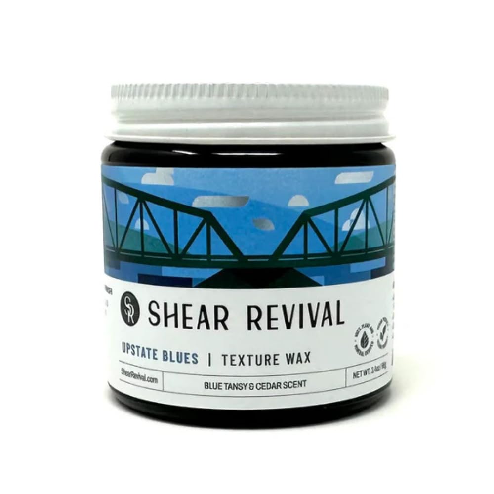 Shear Revival Upstate Blues Texture Wax Pomade for Men & Women - Vegan, Strong Hold, Neutral Finish for All Hair Types, 100% All Natural Ingredients,