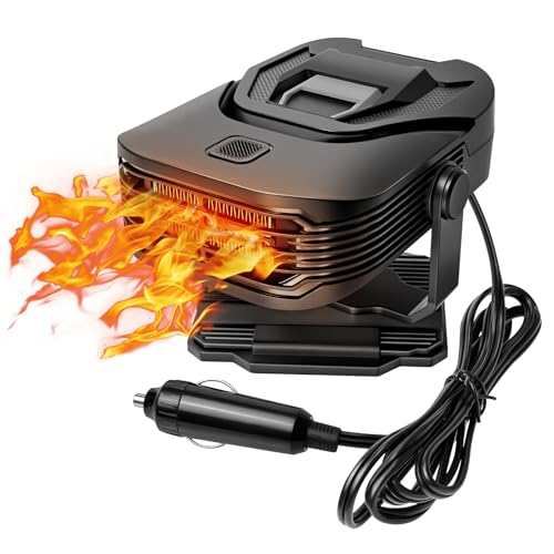 LARDERGO Car Heater, 2-in-1 12V 200W Portable Defroster with 360° Rotation, Quickly Melt Frost & Clear Fog on Windshield, Cigarette Lighter Plug in for All Car - Black/Gray