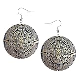 Aztec Calendar Mayan Round Leather Earrings, Women'S Decorative Earring Pendant.