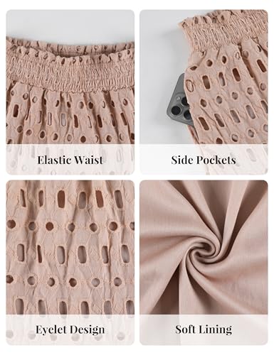 Qiaomai 2026 Summer Casual Eyelet Maxi Skirt for Womens Cotton Hollow Out Boho Beach Vacation Skirt Khaki M — view 6