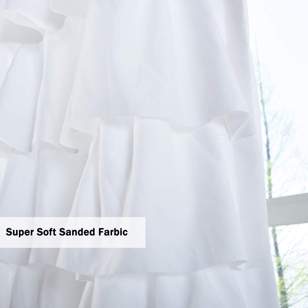 Kotile White Ruffle Curtain 84 Inches Long 1 Panel Gypsy Layered Ruffled Curtain for Living Room, Rod Pocket Light Filtering Privacy Shabby Chic White Ruffle Window Curtain Panel, W52 x L84 Inch