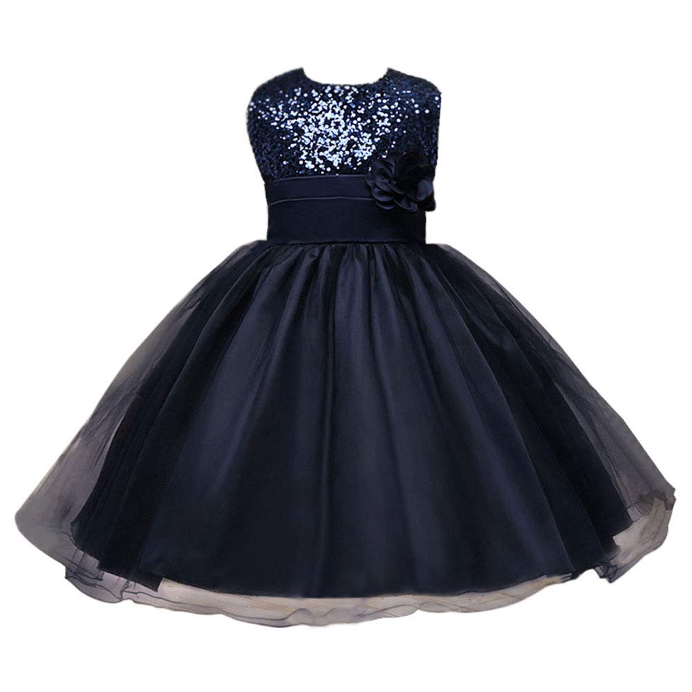 Huatime Princess Sleeveless Bridesmaid Christening - Prom Dress Children Girls Bling Sequins Flower Tutu Dress Party Wedding Baby Kid