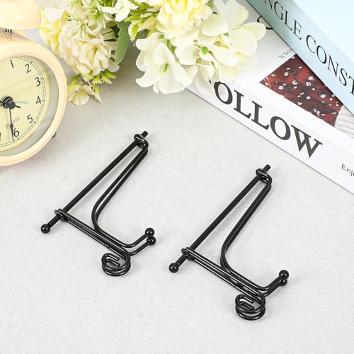 Alrhso 2 Stück Eisen Tellerständer 10cm Klein Aufsteller Tischstaffelei Schwarz Metall plate holder Display Tellerhalter Klappbar für Bilderhalter Foto Kunst Teller Bücher Bild und Tabletop Art