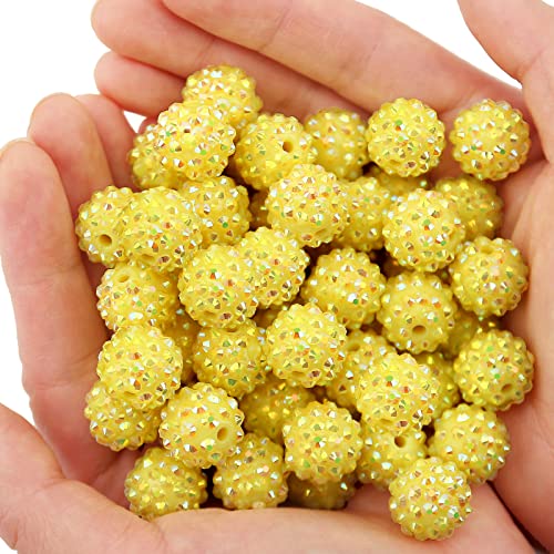 50Pcs 16Mm Chunky Resin Rhinestone Beads Round Disco Ball Beads Bubblegum Beads For Women Girls Necklace Bracelet Jewelry Making Phone Lanyard Hair Accessories Diy Crafts (Citrine Ab) #TOP3