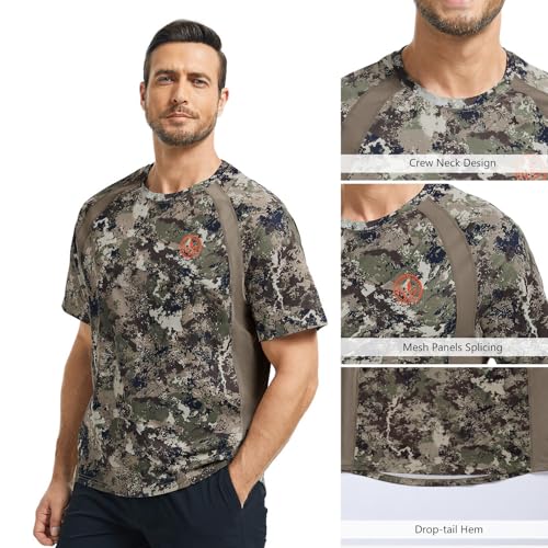 BASSDASH Men's Camo Shirt UPF 50+ Wrinkle-Free Breathable Short Sleeve UV Protection T-Shirt for Hunting Hiking SR02M4