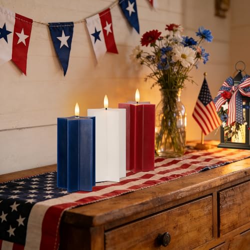 Image of 4th of July Flameless Candles with Remote, Red White and Blue LED Candles