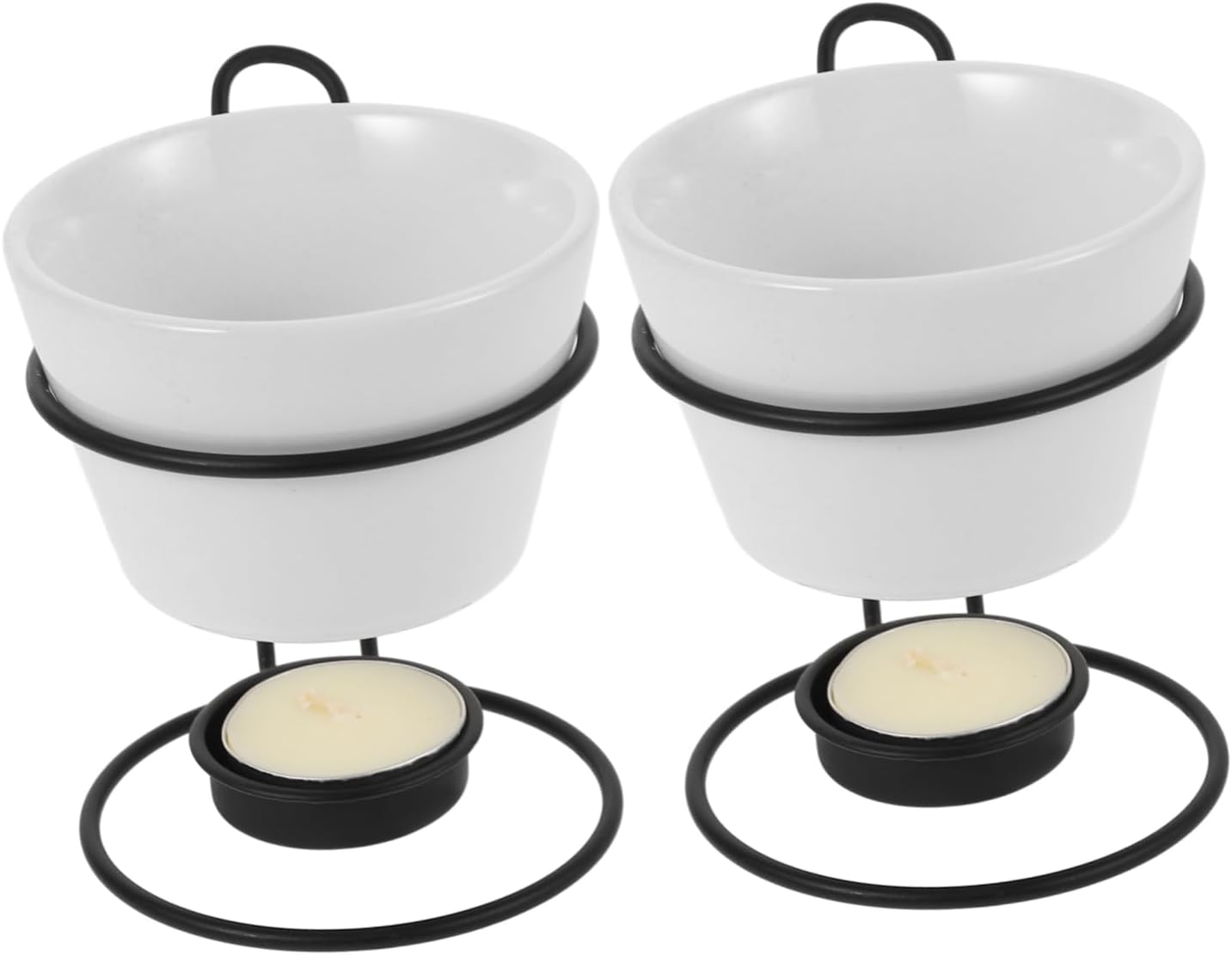 GLEAVI 2 Sets Ceramic Butter Warmer Fondue Pot Iron Stand Chocolate and Cheese Melting Supplies for Household Use