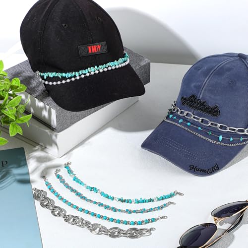 Image of Geyoga 9 Pcs Trucker Hat Chains Trucker Hat Charms Women Man Bill Decoration Detachable DIY Metal Chain for Mesh Baseball Cap(Silver Green,Turquoise)