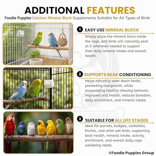 Image of Foodie Puppies Natural Mineral Block for Birds - 5 Pieces (250g) | Beak Care, Digestive Support, Strong Bones & Feather Growth | Ideal for Canary, Finch, Budgie, Lovebird, Cockatiel, Parrot & Parakeet