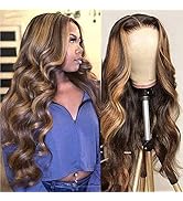 Ombre Highlight Lace Front Wig Human Hair 13x4 Honey Blonde HD Lace Front Wig Pre Plucked with Ba...