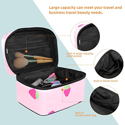 Sac à cosmétiques rose imprimé fraise avec zip robuste - 4