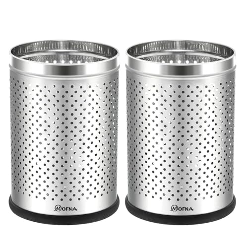 Image of mofna Stainless Steel Perforated Silver Dustbin for Home, Trash Can with Anti-skid Base, Garbage Bin for Bathroom, Office, Kitchen Commercial Use- (8x12 In -10 Liter, Pack of 2)