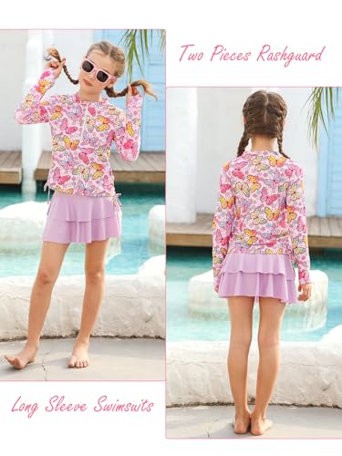 Image of Vogseek 3-12T Girls Swimsuit Long Sleeve Rashguard Bathing Suits Swim Set