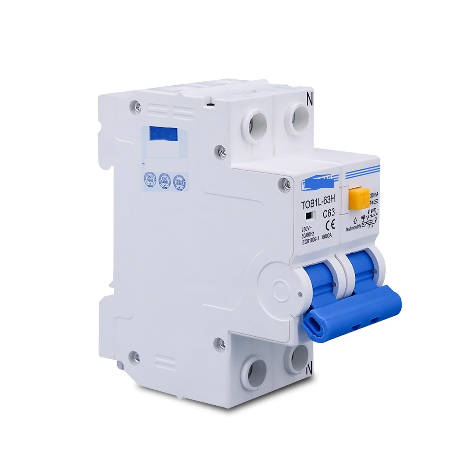 Genérico Interruptor diferencial TOB1L-63H 2P 63A 230 V CA 50 Hz/60 Hz(10A)