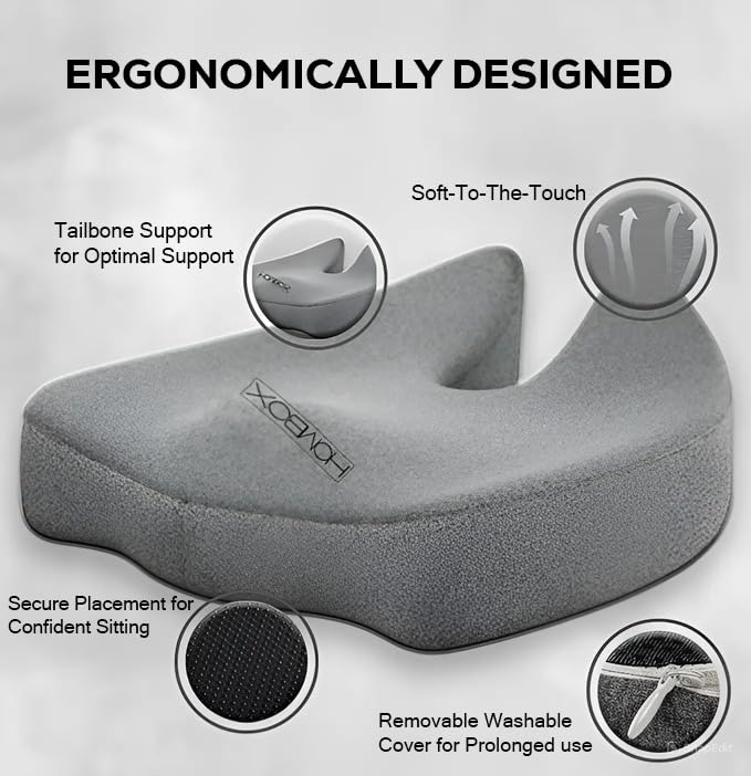 Image of HOMBOX Xtra Large Coccyx Seat Cushion Up to 100 Kg for Office, Home Sitting Back /Lumbar Support (Pack of 1) Large Size