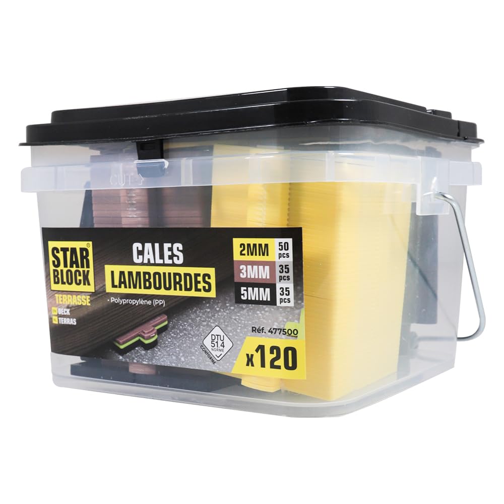 Starblock - Cales lambourdes pour terrasse | Assortiment de 120 cales pour 3 hauteurs : 2/3 et 5 mm