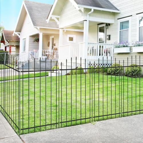FOREHOGAR Metal Garden Fence 42 in H x 12 ft L, 6 Panels + 7 Stakes Border Dog Fence Panels Animal Barrier, No Dig Garden Fencing for Yard Patio Flower Bed Lawn Outdoor, Arch Black
