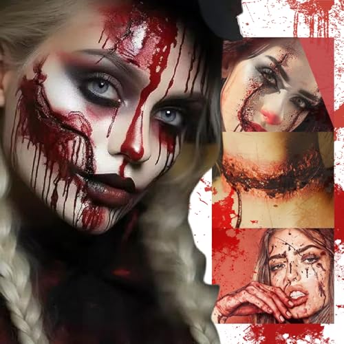 Halloween Fake Blood Kit,2.1oz Fake Blood Spray+2.1oz Dripping Blood+1.05oz Coagulated Gel Blood+12 PCS Horror Fangs+Stipple Spong,Realistic Effects Washable,for Clothes,Zombie Vampire Monster - image 5