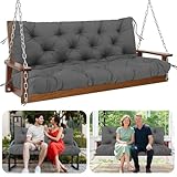 XJHZM Garden Bench Cushion 12cm Thick Swing Seat Cushions 150cm Waterproof Garden Swing Cushions 3 Seater with Back and Tie for Outdoor Garden Patio Furniture (Gray)